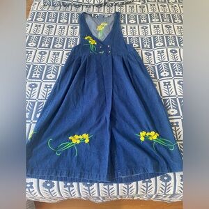 Blue Denim Dress with Yellow Floral Embroidery